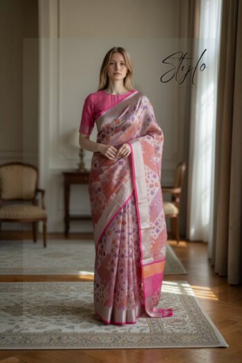Elegant Grey Silk Sari for Timeless Style